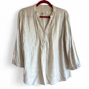 Malvin I Love Linen Pintuck Roll Tab Sleeve Shirt Size L